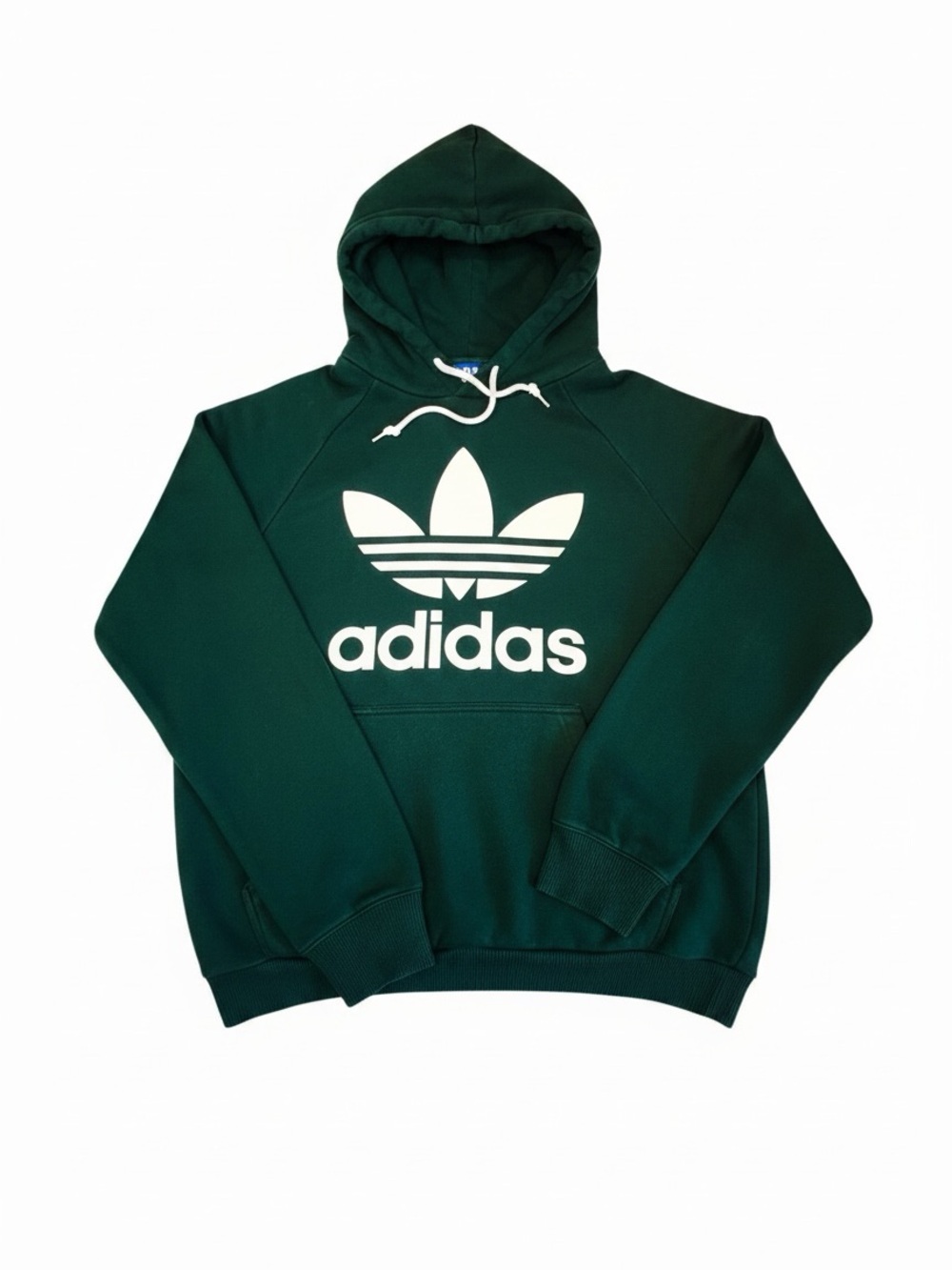 adidas Crewneck Hoodie with White Trefoil - Dark Green